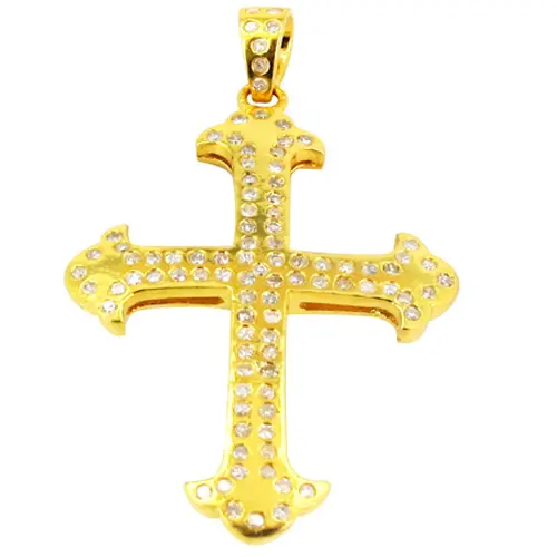 14 Karat massives Gelbgold Pave Diamond Cross Anhänger für Hochzeit Verlobung Geschenk Fine Jewelry Hersteller Großhändler aus Indien