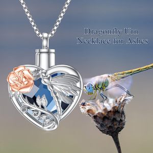 Collar de urna de libélula, urna para cenizas, Plata de ley con joyería de cremación de cristal, recuerdo de memoria para mujeres y niñas, tamaño personalizado - Product Image 2