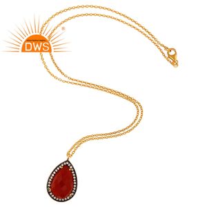 Meilleure vente Collier pendentif en argent sterling plaqué or 18 carats avec pierre précieuse Cz et onyx rouge Fabricant de bijoux personnalisé - Product Image 3