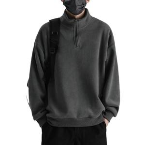 Sweat-shirt polaire demi-zippé pour homme avec col montant, couleur unie, épais, double face, haut d'automne, vêtement d'extérieur avec logo frontal - Product Image 2