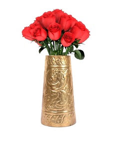 Modern Taper Shape Iron Metal Flower <b>Vase</b> with <b>Gold</b> Embossed Design Sustainable Indoor Outdoor Tabletop Decor for Home Office - Product Image 1