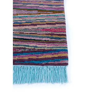 Tapis en laine et soie de bambou à motifs rayés Manchaha - Les-1380 - Noué à la main - Rose et violet - Pour usage domestique - Product Image 4