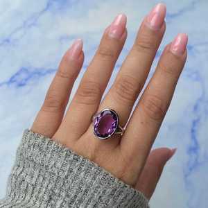 Vente en gros de bijoux en argent sterling 925 en vrac Bijoux fins pour femmes Bague ovale en améthyste naturelle Bague éternité Vermeil - Product Image 6