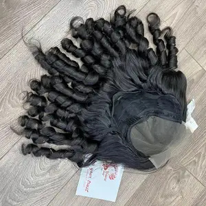 Việt nam Nguyên tóc giả tóc cho phụ nữ giá bán buôn, nửa xoăn tóc giả với ren đóng cửa tóc giả tóc con người