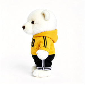 Adorabile Orsacchiotto <span class=keywords><strong>Bianco</strong></span> in Peluche con Felpa Gialla con Zip <span class=keywords><strong>e</strong></span> Pantaloni Neri, Giocattolo di Peluche alla Moda, Orso Morbido <span class=keywords><strong>e</strong></span> Confortevole - Product Image 5