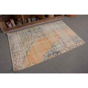 Alfombra turca Vintage Beige Azul 3,3X5 pies Lana Área grande Patrón abstracto Forma rectangular Felpa Pila Látex para uso en el pasillo - Product Image 5