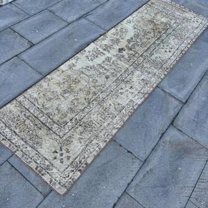 Turkish Vintage Rug 2.2x7.3 ft (66x221 cm), <b>Brown</b> <b>Wool</b> Rug - Product Image 2