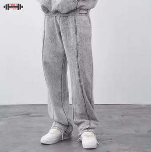 Conjunto de chándal lavado ácido personalizado para hombre al por mayor deporte de invierno 100% algodón polar transpirable manga larga - Product Image 4