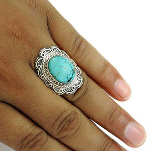 Bague de créateur unique au quotidien en argent sterling 925, pierre précieuse turquoise facettée de forme ovale, parfaite pour les mariages et les fêtes - Product Image 3