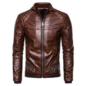 Automne hiver hommes veste en cuir de haute qualité nouvelle mode Streetwear Punk vêtements col montant pour une utilisation en moto - Product Image 3