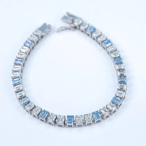 Pulsera de tenis de diamantes cultivados en laboratorio de 9 quilates, corte esmeralda, azul intenso, 6 pulgadas, claridad VS, oro blanco de 14K, chapado en rodio, regalo para fiesta - Product Image 2