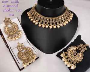 Nuevo diseño chapado en oro tradicional verde perla y Kundan tachonado collar conjunto de joyas para mujer - Product Image 3