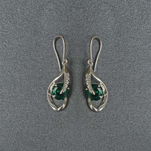 NOVAMART Fine 925 Sterling <b>Silver</b> <b>Drop</b> <b>Earrings</b> for Women & Girls Dark Green Eye Design Rhodium Plating Swiss Zirconia Water Who - Product Image 2
