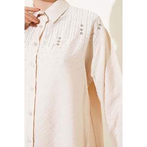 Chemise à Épaules Rayures Beige - Product Image 1