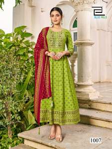 Femmes Maruti Fashion MF715 Rayonne Viscose Brodé Feuille Imprimer Kurtis Chanderi Dupatta Standard Qualité Festive Indian - Product Image 5