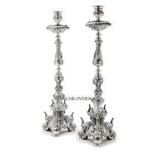 Top Quality Aluminum Casted <b>Silver</b> Color Finishing Shiny Polished Set Of 2 Vintage Art Inspired Designer <b>Candle</b> <b>Holder</b> Supplies - Product Image 1