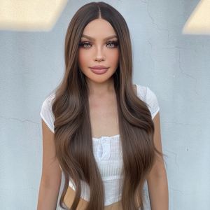 Molly-DWY for Ombre T-Part Synthetic <b>Wig</b> Transparent <b>Lace</b> Front Brown Blonde Tresses with Wavy Style - Product Image 2