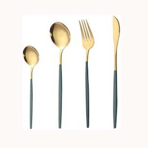 Designer Handle Stainless Steel Gold Plated with designer Greenish <b>Grey</b> Long handle Flatware <b>Set</b> Cutlery <b>Sets</b> - Product Image 1