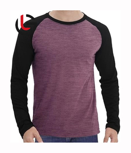 Camiseta de manga larga raglán para hombre, camiseta para hombre 100% algodón orgánico Spandex 220 gramos cuello redondo cuerpo morado negro de gran tamaño alto - Product Image 1