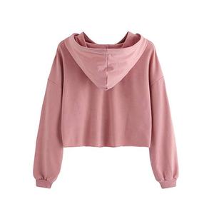 Top Tendance Femmes Solide Noir Crop Top À Capuche avec Ligne Blanche Sublimation Impression Long Pull avec Capuche pour L'hiver Bas quantité minimale de commande - Product Image 5