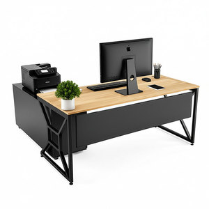 Executive 160x70cm <b>Desk</b> with <b>Solid</b> <b>Wood</b> Cabinet Luxury Minimalist Design Iron Legs Assembly Required-BGD68071 - Product Image 1