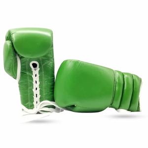 Custom OEM High Quality Boxing <b>Gloves</b> PU Material <b>Green</b> Lace Training Adjustable Hook & Loop Closure Adult Use - Product Image 2