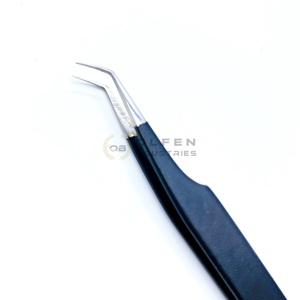 Pinzas de pestañas de acero inoxidable probadas a mano, revestimiento de Color negro, ángulo de 45 grados y Punta puntiaguda para pestañas de volumen - Product Image 4