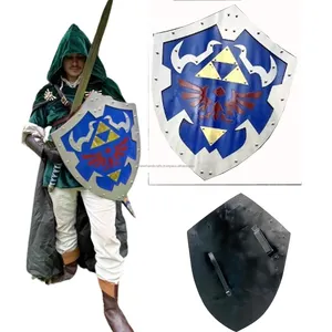 24 pulgadas Acero Metal Zelda Templar Blue Shield Cosplay con correa de mano de cuero Pantalla Medieval Zelda Shield