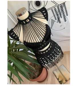 Vestido de Cordón de Algodón Negro Hecho a Mano, Moderno, para Regalo de Boda, Tejido a Mano, para Festivales - Product Image 4