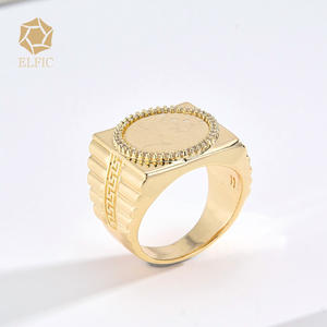 إلفيك أورو لامادو 14 قيراط زركون ملاك مربع عملة كوبر خاتم الفرقة للرجال والنساء هدية فريدة المجوهرات بالجملة - Product Image 5