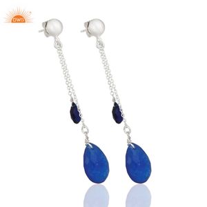 Gema de corindón Azul zafiro, proveedor de joyería, cadena de plata de ley 925 sólida, Pendientes colgantes, joyería al por mayor - Product Image 4