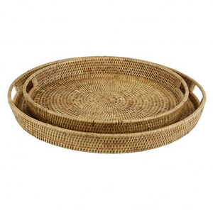Vente en gros de plateau de service en osier et bambou de luxe avec poignées biodégradable article de rangement décoratif pour la maison produit de qualité supérieure - Product Image 4