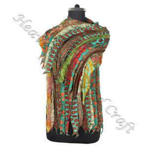 Soie recyclée Sari 15 bandes Designer foulards faits à la main étole châles SC670 soie fine en gros recyclé Vintage Sari femme écharpe - Product Image 4