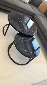 Mesa de Centro de Mármol de Dos Piezas, Muebles Modernos Redondos para Sala de Estar con Soporte de Metal, Mesa de Recepción para Oficina - Product Image 5