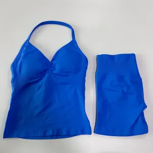 Conjunto de 2 uds de gimnasio de impacto para mujer, camisetas sin espalda, pantalones cortos sin costuras con cintura alta, traje de gimnasio, ropa deportiva, conjuntos de entrenamiento - Product Image 3