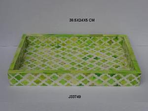 Plateau d'incrustation d'os en bois vintage vert Plateau artisanal élégant de concepteur pour l'organisation d'affichage de service et les cadeaux de l'Inde - Product Image 3