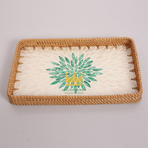 Venta al por mayor a granel de Vietnam Madre de perla Cuadrado y bandeja rectangular de ratán para servir Patrón de flores - Product Image 3