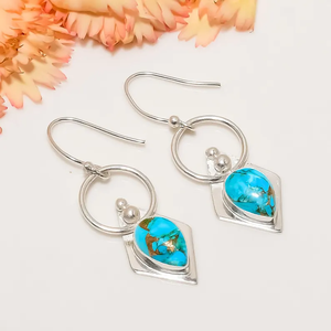 Pendientes artesanales de cobre azul turquesa 925 plata esterlina Boho gota colgante declaración joyería al por mayor precio de fábrica - Product Image 2