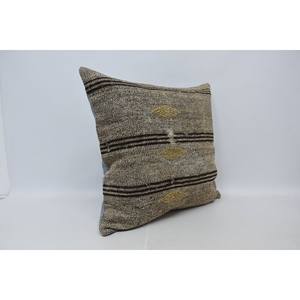 Beige 28x28 Inch Wool Kantha Patchwork Pillow Woven with <b>Fluffy</b> Vintage Square Pattern Rustic Luxury Style for <b>Bedding</b> - Product Image 3