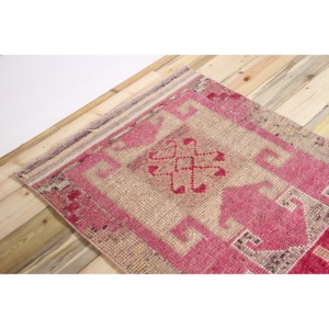 Tapis de 3,1 x 10,1 pieds, tapis turc vintage, tapis en laine géométrique rose - Product Image 5