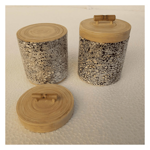 Jarrón de Bambú con Incrustaciones de Concha de Huevo con Diseño Floral, Caja con Incrustaciones de Nácar, Regalos Artesanales de Ramadán, Contenedor Decorativo de Almacenamiento - Product Image 5