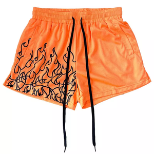 <b>Men</b> Knitted Mesh Sports <b>Shorts</b> Front Logo Mid <b>Elastic</b> <b>Waist</b> Flame Print Drawstring Quick Dry Casual Training 220g Made Pakistan - Product Image 4