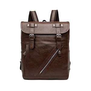 Mochila para ordenador portátil personalizable de gran capacidad, bolsa de viaje portátil de cuero PU para hombre con cierre de cremallera, estilo Vintage, impermeable - Product Image 1