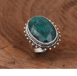 Emerald <b>Ring</b> 925 Sterling Silver Big Oval Gemstone Statement <b>Split</b> Band Beaded Designer <b>Ring</b> Gift for Her - Product Image 3