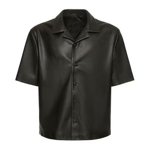 OEM Custom logo High Quality Faux Leather Button-up <b>Bowling</b> Shirt for Men's Casual Leather Shirts - Product Image 1