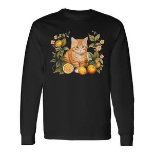 T-shirt promozionale a maniche lunghe per amanti dei gatti tabby arancioni con fiori - Product Image 1