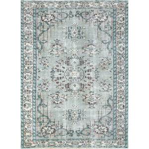 Alfombra de Lana Azul Vintage Anudada a Mano para el Hogar - Para Sala de Estar, Pasillo, Entrada, Dormitorio de Adolescentes, Diseño de Medallón Rectangular Abstracto - Product Image 1