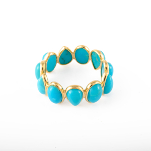 Anillo de banda de eternidad turquesa auténtica 100% hecho a mano personalizado de fábrica, anillos de banda apilables de oro amarillo puro de 18 quilates, joyería para mujer - Product Image 3