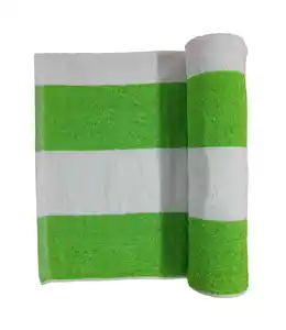 Unique Style Pure Cotton Fabric Water Absorbent Terry Cabana Beach Towel Lime Green & White Available at the Cheapest Price