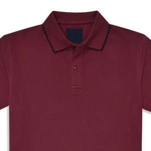 100% algodón de alta calidad ecológico hombres Casual patrón sólido granate liso teñido Piqué para diseño de camisa Polo - Product Image 2